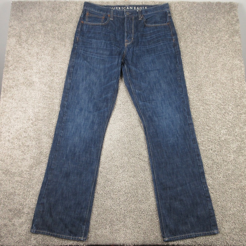American Eagle Jeans Mens 34x36 Blue Bootcut Faded Whisker Dark Wash Denim Pants